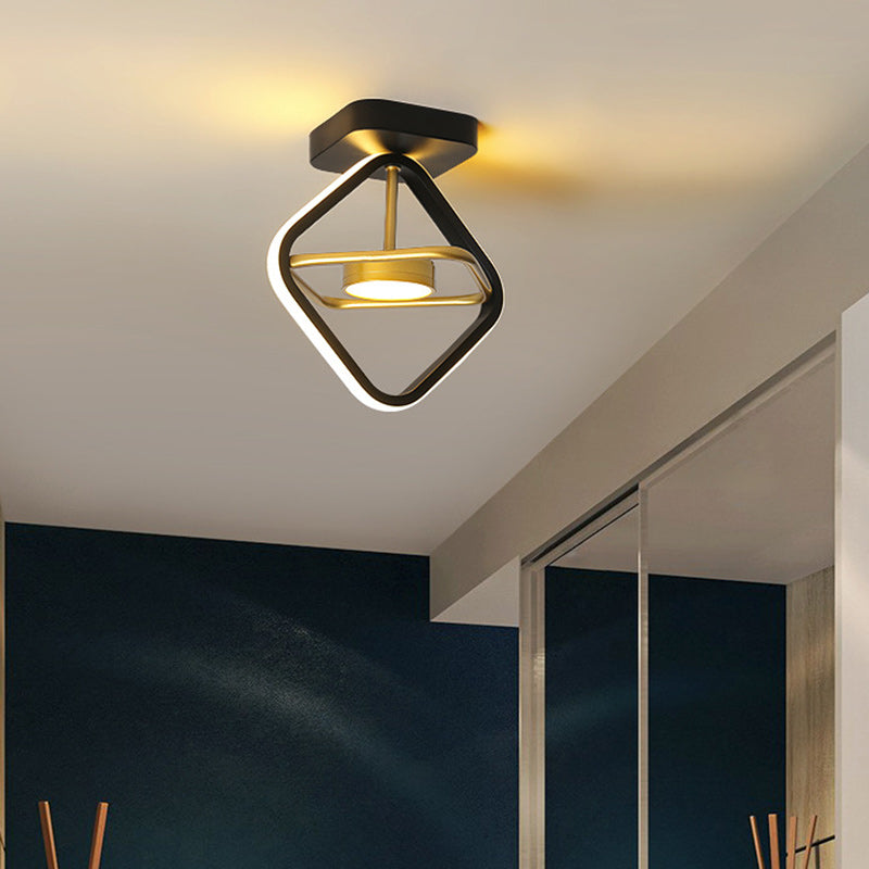 Modern Minimalist Round Square PC Aluminum LED Semi-Flush Mount Ceiling Light For Hallway