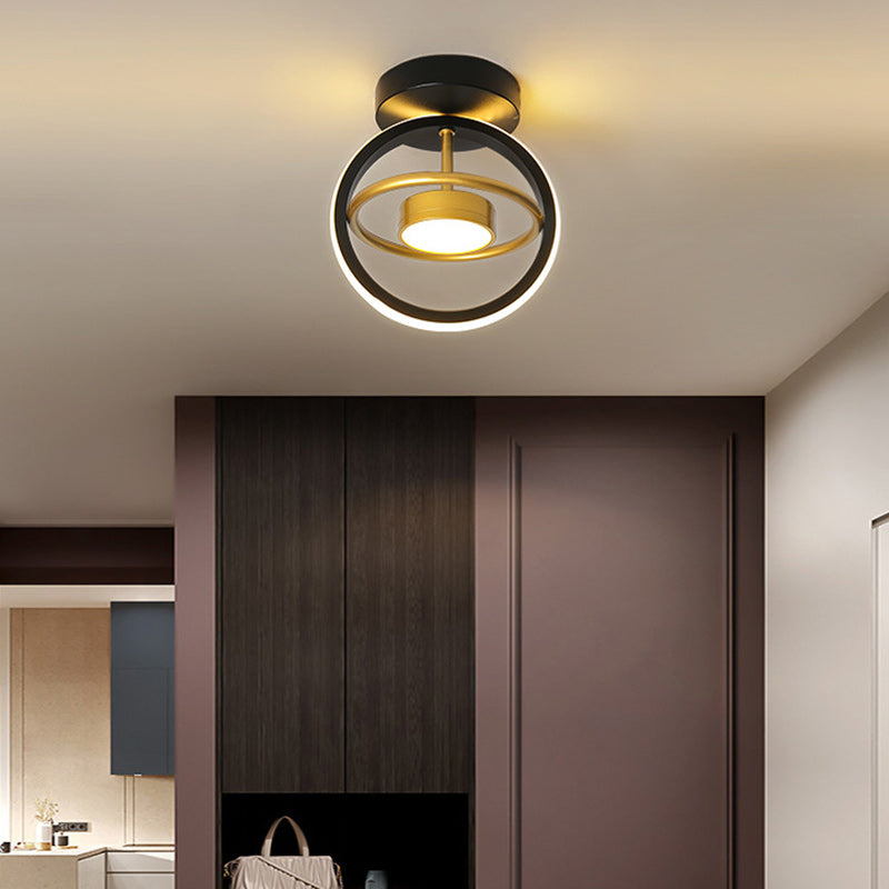 Modern Minimalist Round Square PC Aluminum LED Semi-Flush Mount Ceiling Light For Hallway