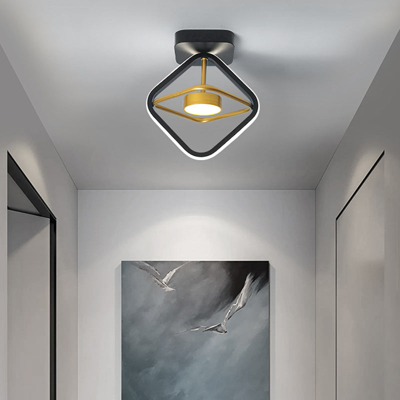 Modern Minimalist Round Square PC Aluminum LED Semi-Flush Mount Ceiling Light For Hallway