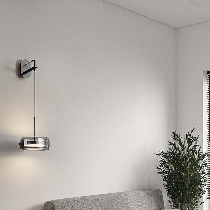 Zeitgenössische skandinavische runde Zylinder Eisen Aluminium Glas LED Wandleuchte für das Schlafzimmer 