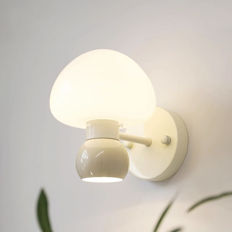 Lámpara de Aplique de Pared de 1 Luz de PVC de Hierro Redondo con Crema de Champiñones Escandinava Contemporánea para Dormitorio 