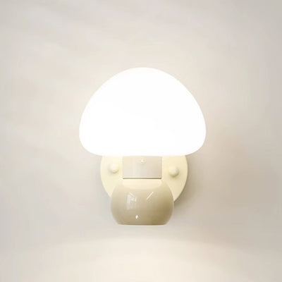 Lámpara de Aplique de Pared de 1 Luz de PVC de Hierro Redondo con Crema de Champiñones Escandinava Contemporánea para Dormitorio 