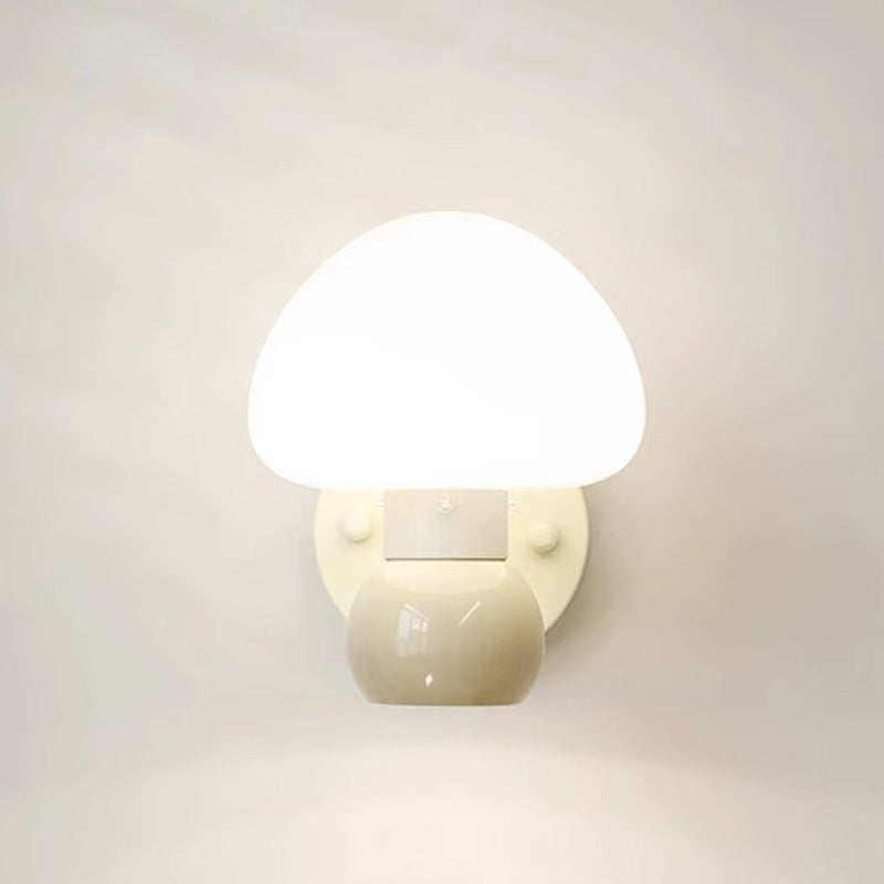 Lámpara de Aplique de Pared de 1 Luz de PVC de Hierro Redondo con Crema de Champiñones Escandinava Contemporánea para Dormitorio 