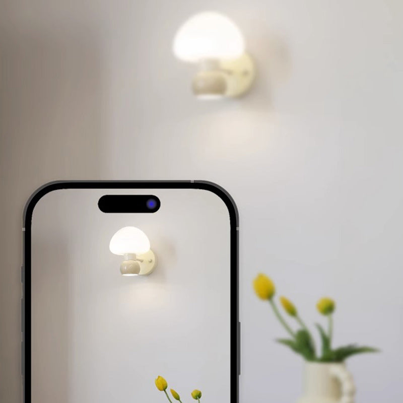 Lámpara de Aplique de Pared de 1 Luz de PVC de Hierro Redondo con Crema de Champiñones Escandinava Contemporánea para Dormitorio 