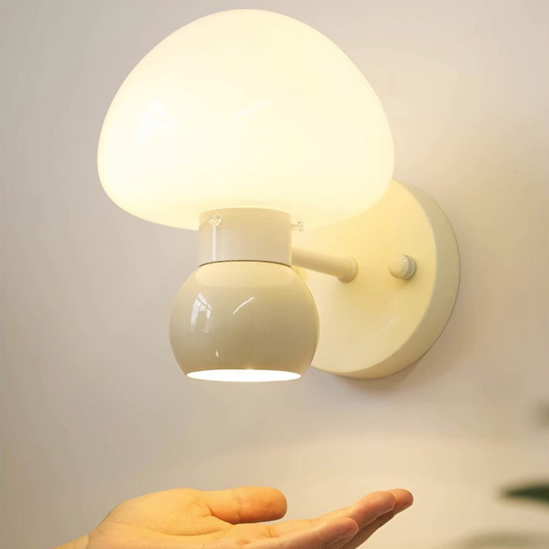 Lámpara de Aplique de Pared de 1 Luz de PVC de Hierro Redondo con Crema de Champiñones Escandinava Contemporánea para Dormitorio 
