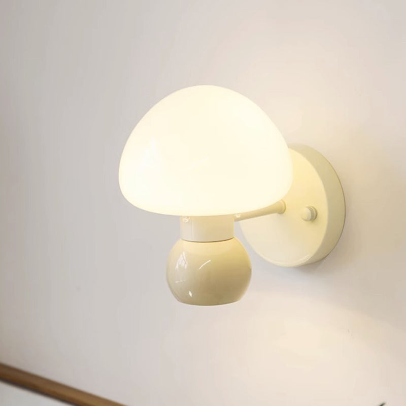 Lámpara de Aplique de Pared de 1 Luz de PVC de Hierro Redondo con Crema de Champiñones Escandinava Contemporánea para Dormitorio 