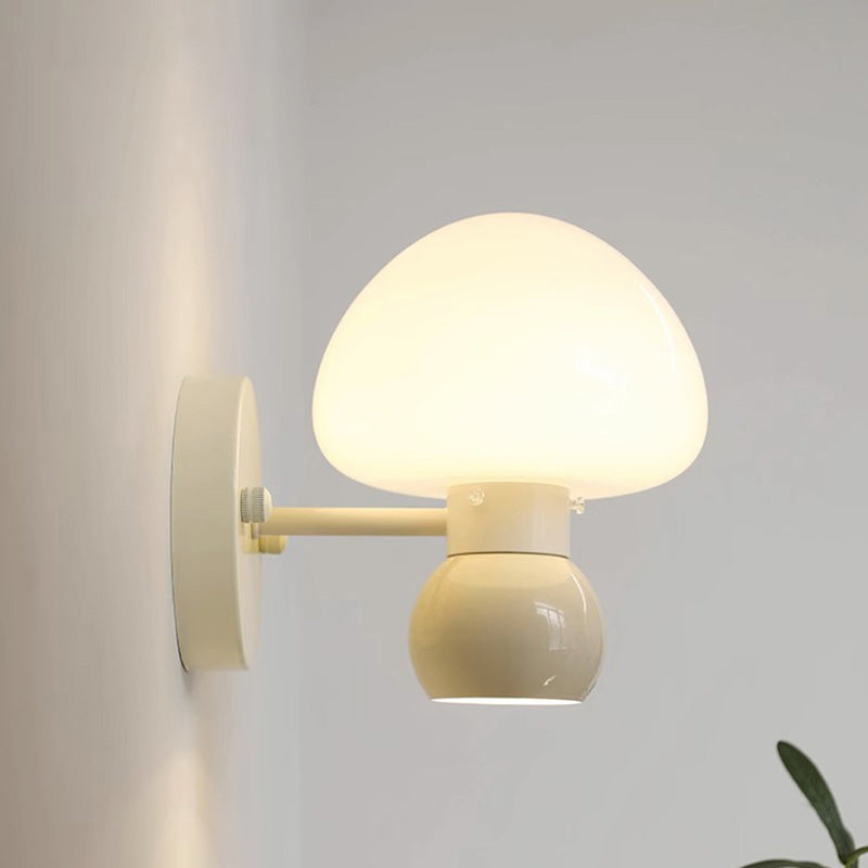 Lámpara de Aplique de Pared de 1 Luz de PVC de Hierro Redondo con Crema de Champiñones Escandinava Contemporánea para Dormitorio 
