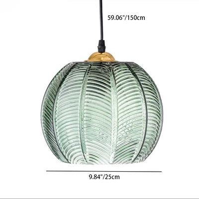 Zeitgenössisches skandinavisches Blattmuster Rundes Hardware Glas 1-Licht Pendelleuchte für Esszimmer 