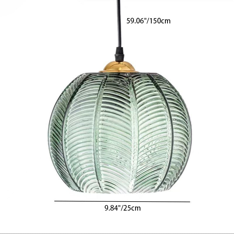 Zeitgenössisches skandinavisches Blattmuster Rundes Hardware Glas 1-Licht Pendelleuchte für Esszimmer 