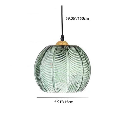 Zeitgenössisches skandinavisches Blattmuster Rundes Hardware Glas 1-Licht Pendelleuchte für Esszimmer 