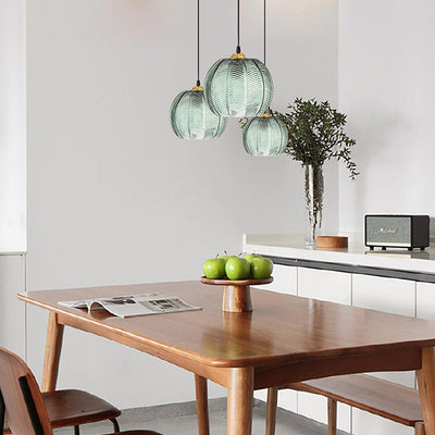 Zeitgenössisches skandinavisches Blattmuster Rundes Hardware Glas 1-Licht Pendelleuchte für Esszimmer 
