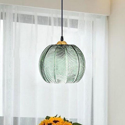 Zeitgenössisches skandinavisches Blattmuster Rundes Hardware Glas 1-Licht Pendelleuchte für Esszimmer 