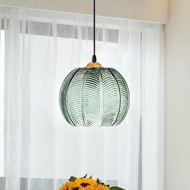 Zeitgenössisches skandinavisches Blattmuster Rundes Hardware Glas 1-Licht Pendelleuchte für Esszimmer 