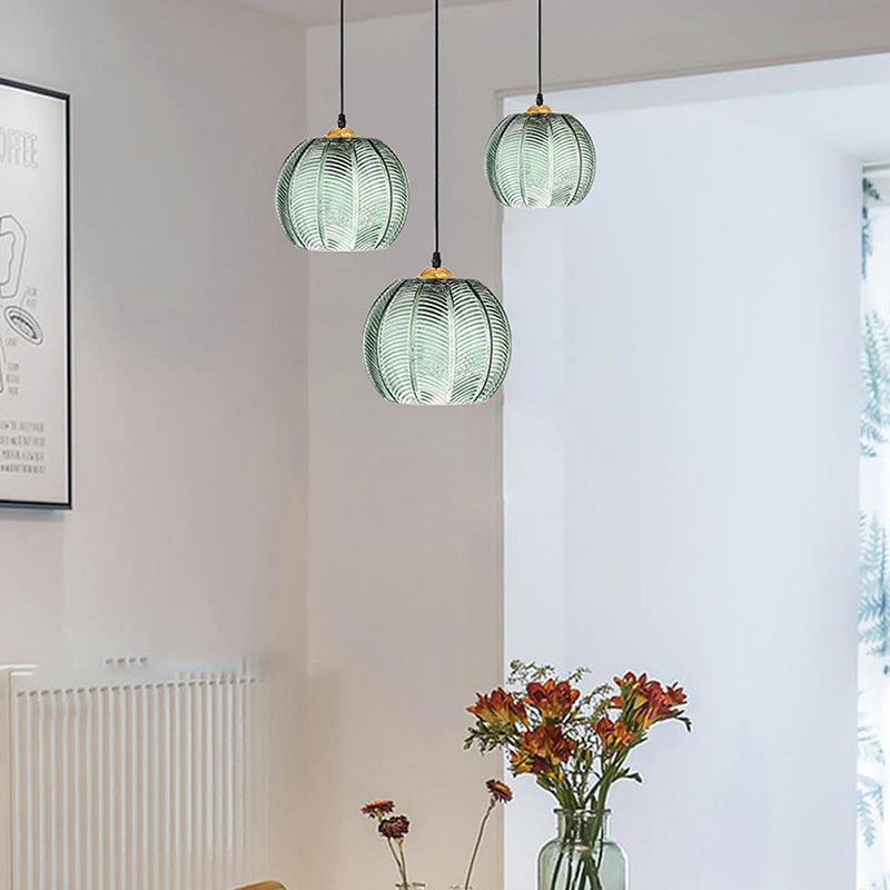 Zeitgenössisches skandinavisches Blattmuster Rundes Hardware Glas 1-Licht Pendelleuchte für Esszimmer 