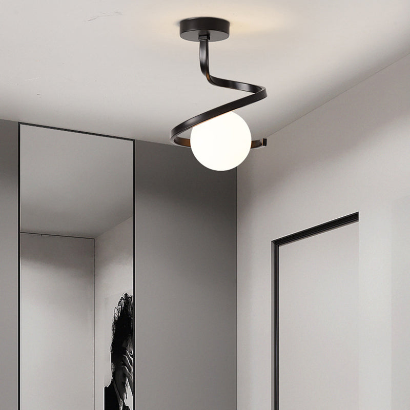 Luz de techo semiempotrada de 1 luz con orbe redondo minimalista moderno de hierro y vidrio para pasillo 