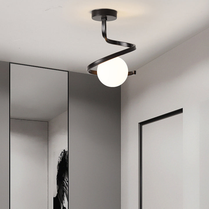 Luz de techo semiempotrada de 1 luz con orbe redondo minimalista moderno de hierro y vidrio para pasillo 