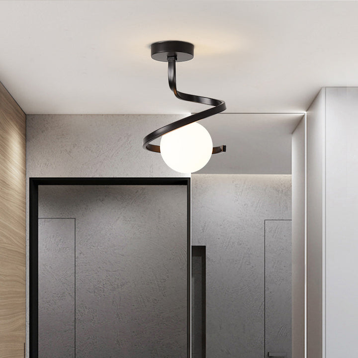 Luz de techo semiempotrada de 1 luz con orbe redondo minimalista moderno de hierro y vidrio para pasillo 