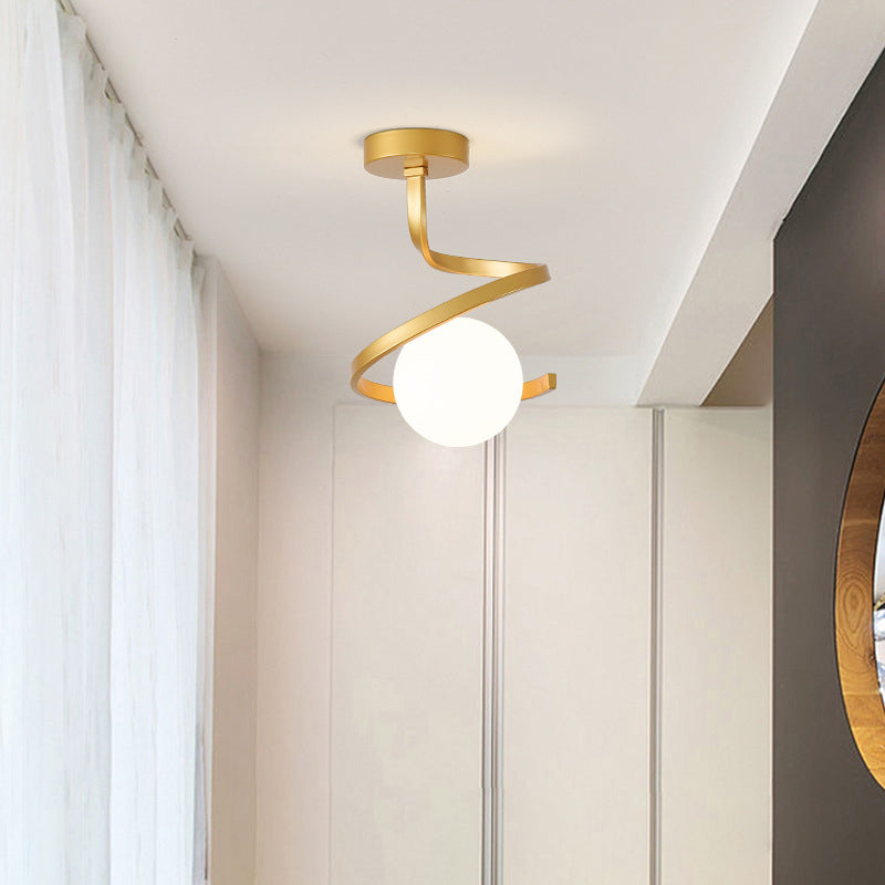 Luz de techo semiempotrada de 1 luz con orbe redondo minimalista moderno de hierro y vidrio para pasillo 