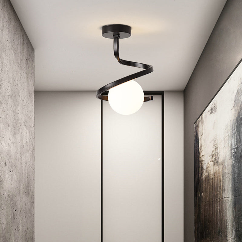 Luz de techo semiempotrada de 1 luz con orbe redondo minimalista moderno de hierro y vidrio para pasillo 