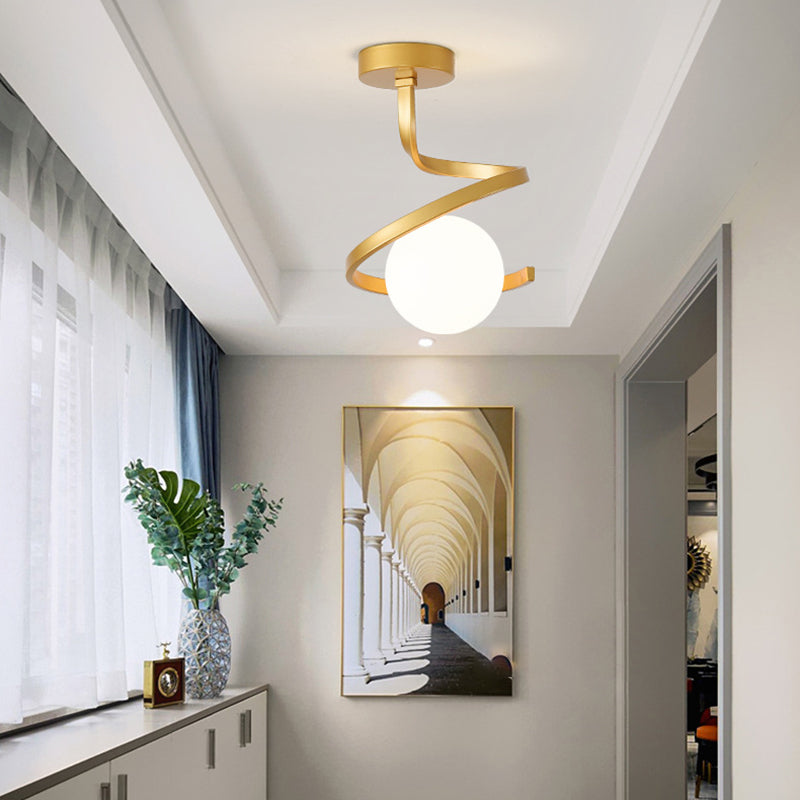 Luz de techo semiempotrada de 1 luz con orbe redondo minimalista moderno de hierro y vidrio para pasillo 