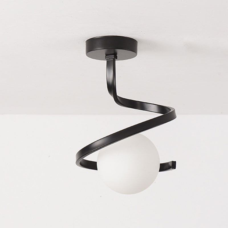 Luz de techo semiempotrada de 1 luz con orbe redondo minimalista moderno de hierro y vidrio para pasillo 