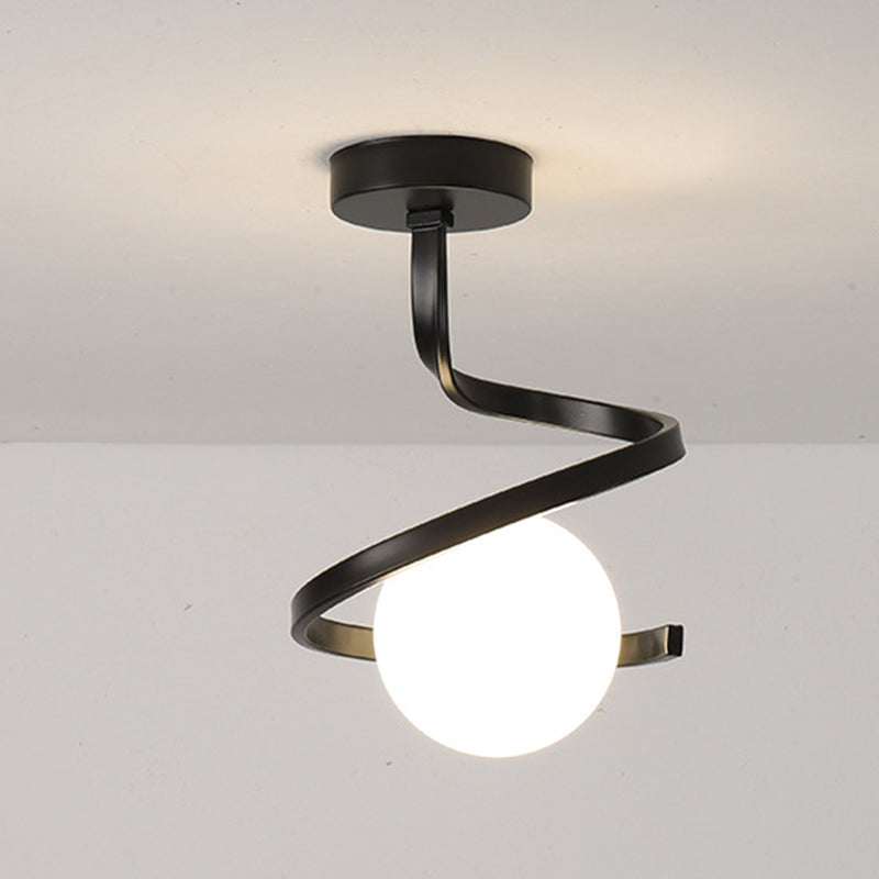 Luz de techo semiempotrada de 1 luz con orbe redondo minimalista moderno de hierro y vidrio para pasillo 