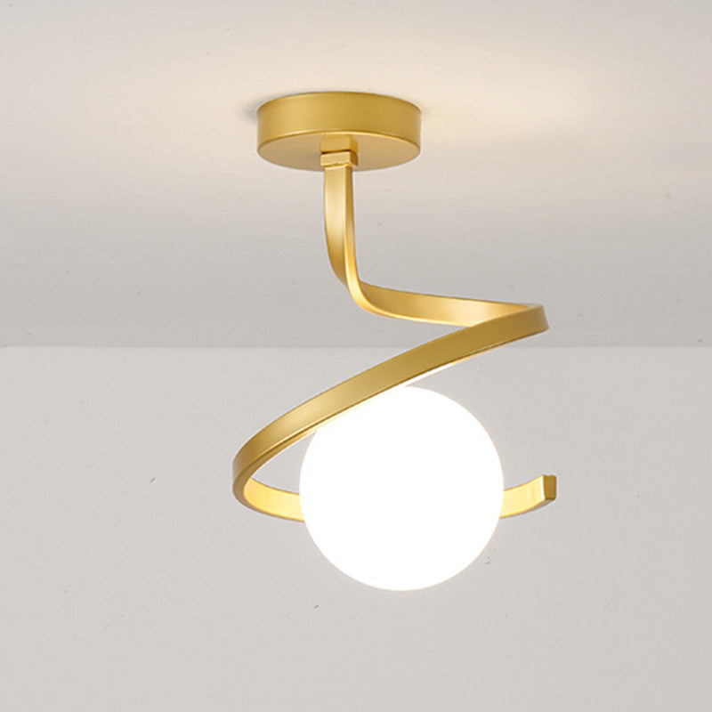Luz de techo semiempotrada de 1 luz con orbe redondo minimalista moderno de hierro y vidrio para pasillo 