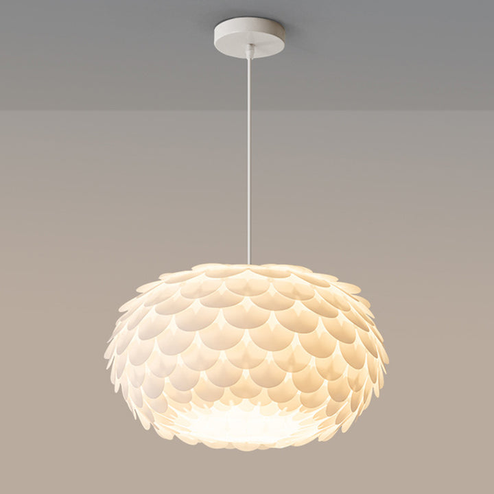 Contemporary Scandinavian Cream Flower Round Iron PVC 1-Light Pendant Light For Bedroom