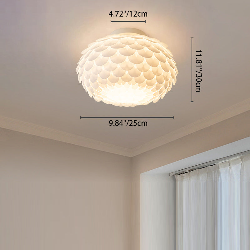 Plafonnier contemporain créatif rond en fer avec fleurs en PVC à 1 lumière pour chambre 