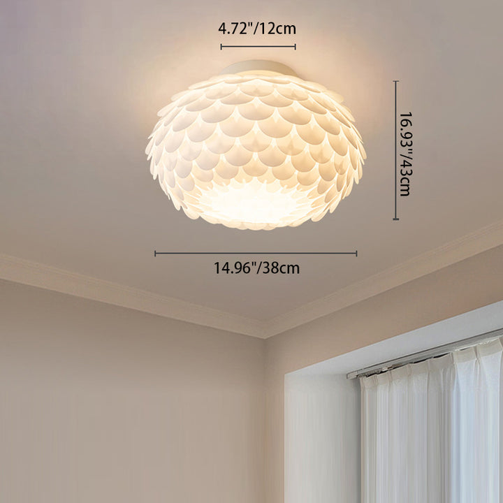Plafonnier contemporain créatif rond en fer avec fleurs en PVC à 1 lumière pour chambre 