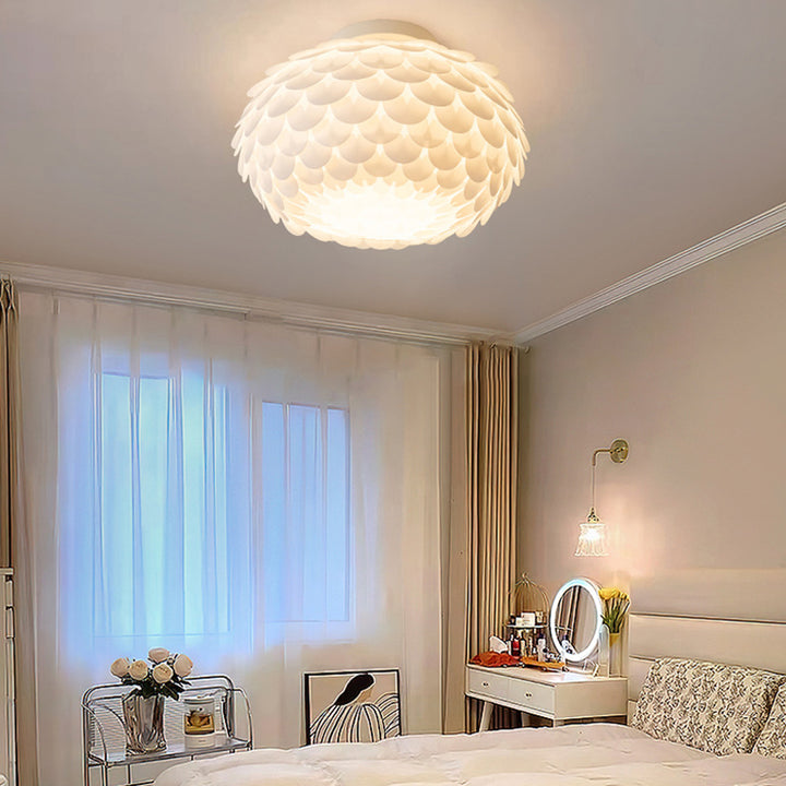 Plafonnier contemporain créatif rond en fer avec fleurs en PVC à 1 lumière pour chambre 