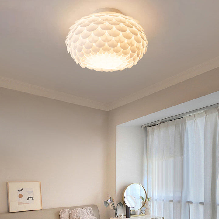 Plafonnier contemporain créatif rond en fer avec fleurs en PVC à 1 lumière pour chambre 