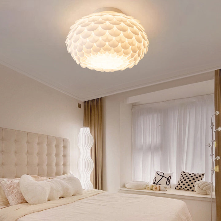 Plafonnier contemporain créatif rond en fer avec fleurs en PVC à 1 lumière pour chambre 