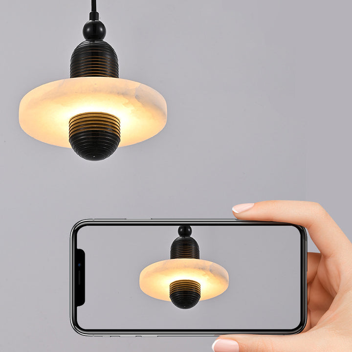 Lustre à LED ovale rond en fer et marbre scandinave contemporain pour chambre 