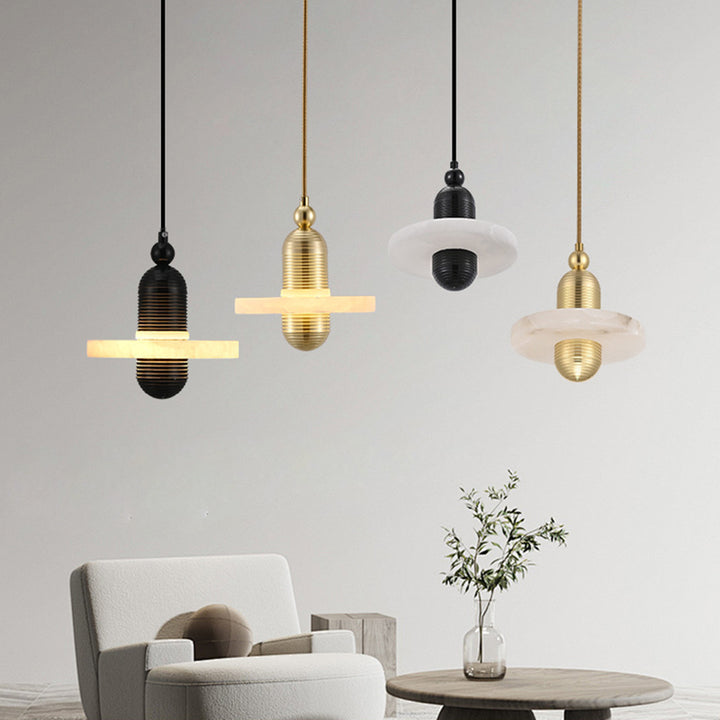 Lustre à LED ovale rond en fer et marbre scandinave contemporain pour chambre 