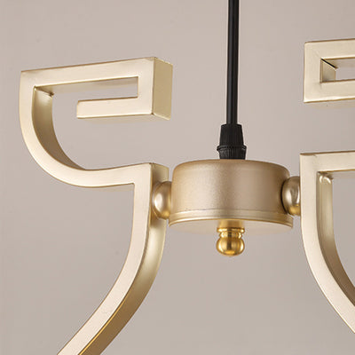 Chandelier traditionnel chinois en résine de fer linéaire ronde de lotus 1/3 lumière pour salle à manger 