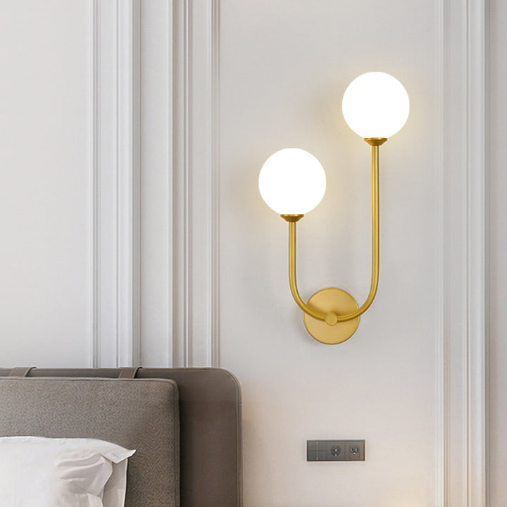 Lámpara Aplique de Pared de Vidrio de Hierro Redondo Minimalista Moderna de 2 Luces para Dormitorio 