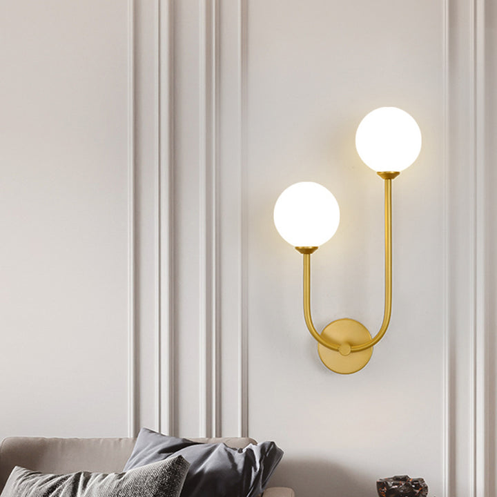 Lámpara Aplique de Pared de Vidrio de Hierro Redondo Minimalista Moderna de 2 Luces para Dormitorio 