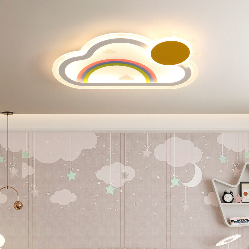 Luz de techo LED de montaje empotrado de hierro acrílico con nube arcoíris para niños creativos contemporáneos para dormitorio 