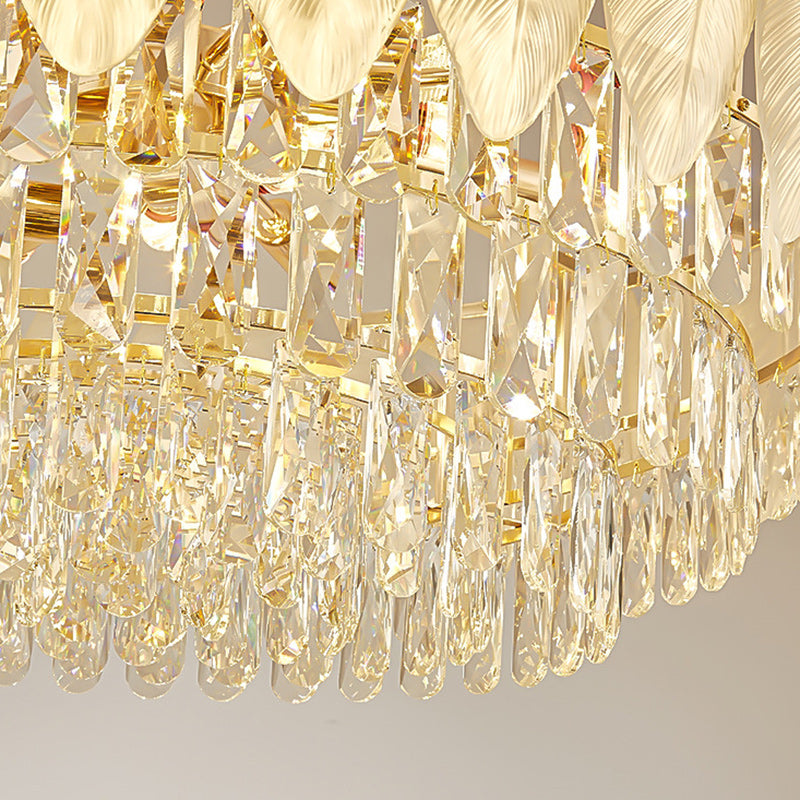 Lustre en fer rond à plumes crème traditionnel français avec cristaux 5/8/11/15/21 lumières pour salon 