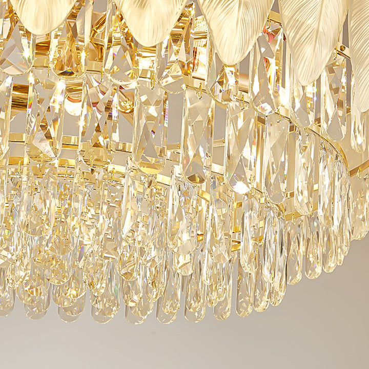 Lustre en fer rond à plumes crème traditionnel français avec cristaux 5/8/11/15/21 lumières pour salon 