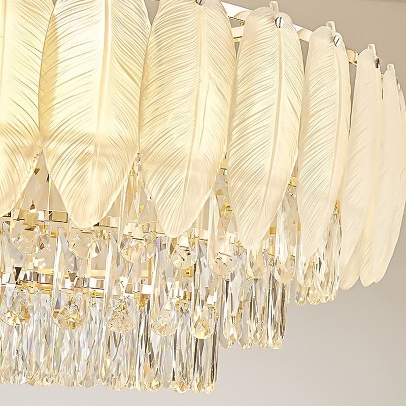 Lustre en fer rond à plumes crème traditionnel français avec cristaux 5/8/11/15/21 lumières pour salon 