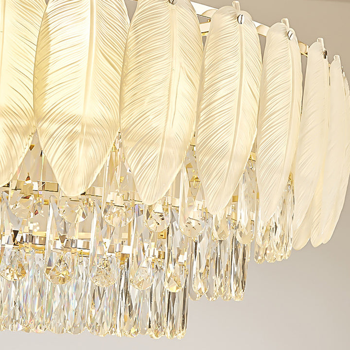 Lustre en fer rond à plumes crème traditionnel français avec cristaux 5/8/11/15/21 lumières pour salon 