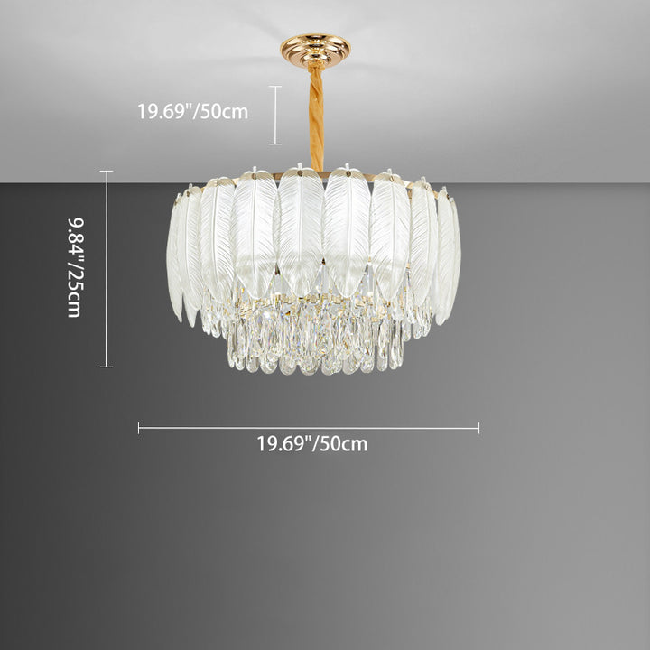 Lustre en fer rond à plumes crème traditionnel français avec cristaux 5/8/11/15/21 lumières pour salon 