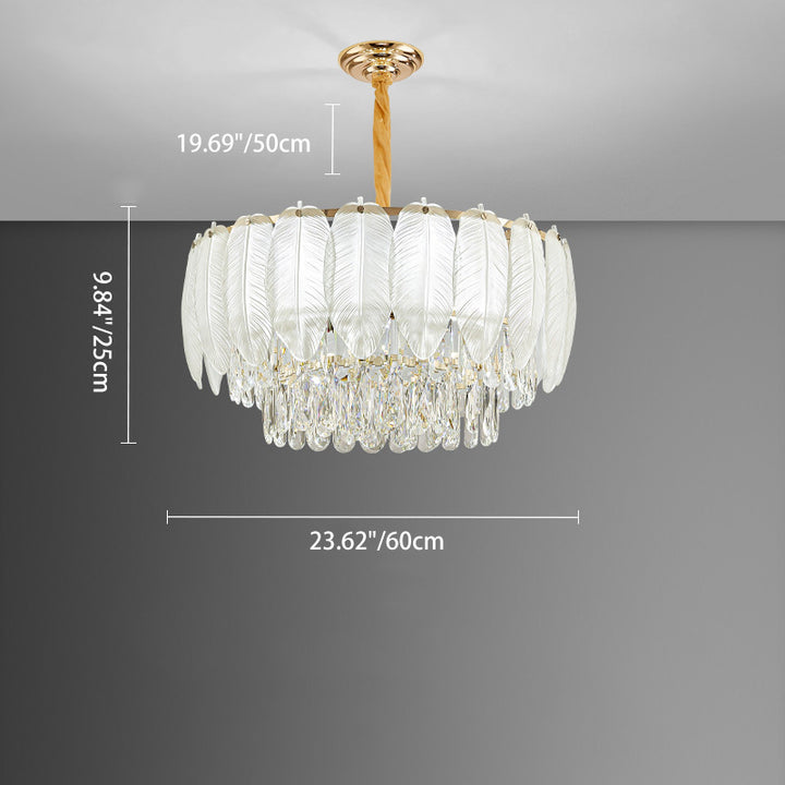 Lustre en fer rond à plumes crème traditionnel français avec cristaux 5/8/11/15/21 lumières pour salon 
