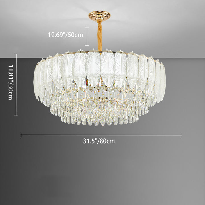 Lustre en fer rond à plumes crème traditionnel français avec cristaux 5/8/11/15/21 lumières pour salon 