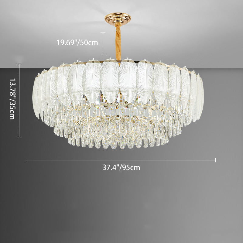 Lustre en fer rond à plumes crème traditionnel français avec cristaux 5/8/11/15/21 lumières pour salon 