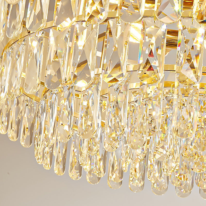 Lustre en fer rond à plumes crème traditionnel français avec cristaux 5/8/11/15/21 lumières pour salon 
