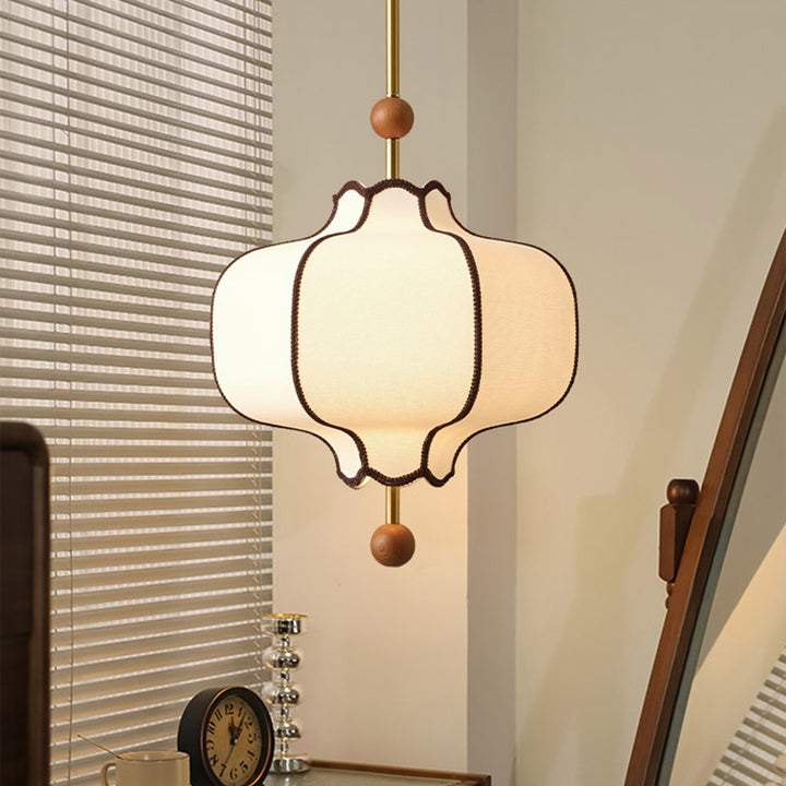 Lustre suspendu traditionnel vintage hexagonal en bois de frêne courbé avec tissu et matériel, 1/3 lumière pour chambre 