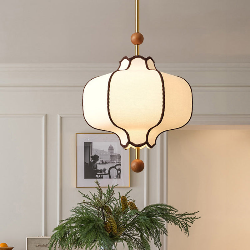 Traditional Vintage Hexagonal Curved Ash Wood Fabric Hardware 1/3 Light Pendant Light For Bedroom